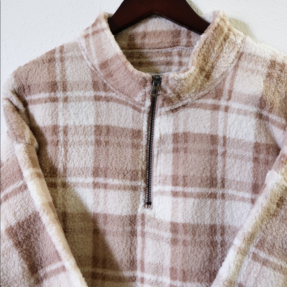 Fashion Nova Vintage Fuzzy Jacket Brown Zip-Up Pullover Women's Size Large